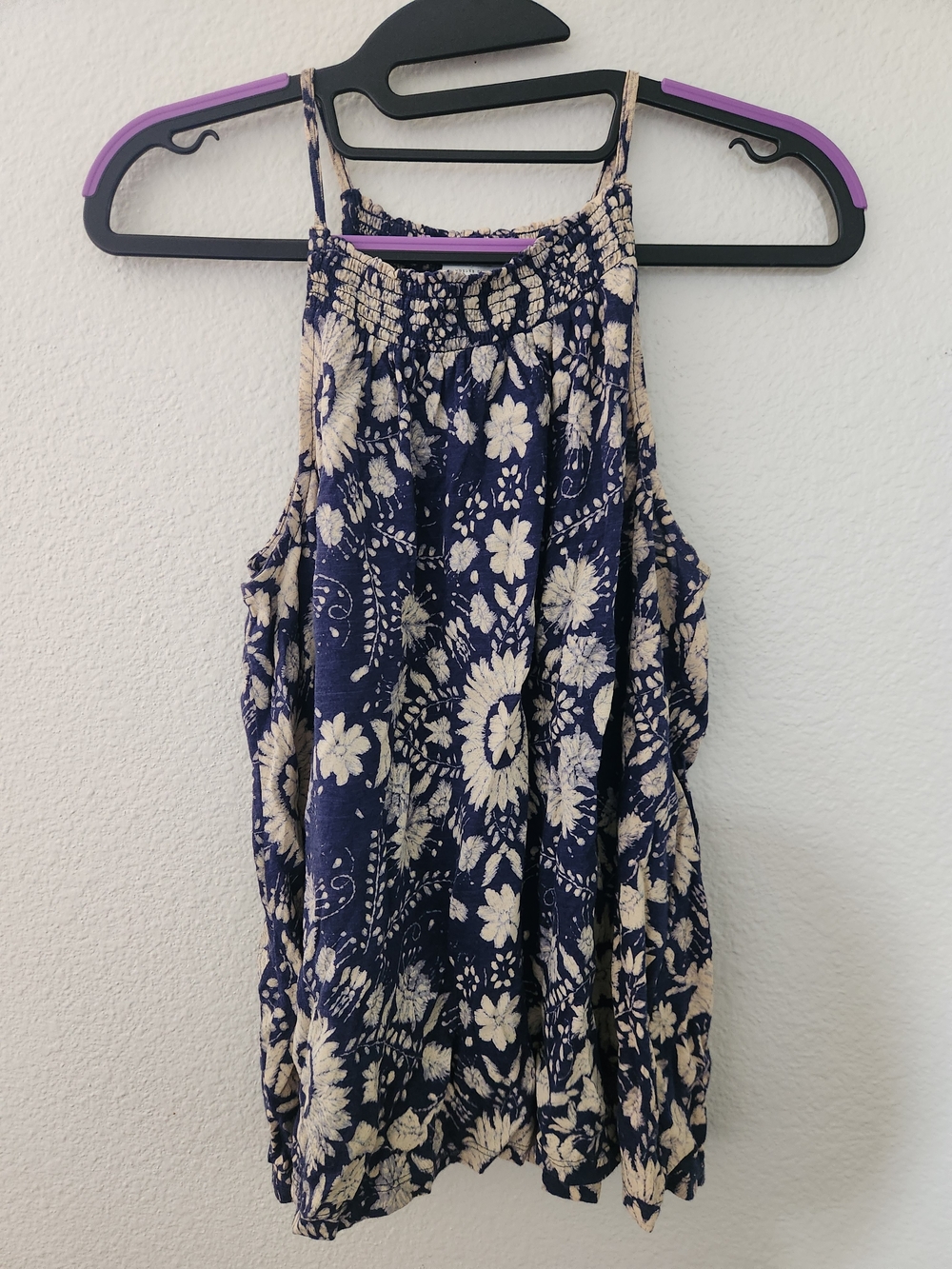 Lucky Brand Navy and Cream Floral Halter Cami